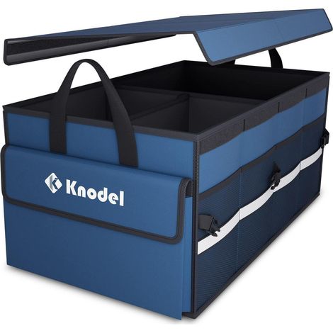 Organisateur de coffre de voiture pliable avec couvercle, bleu, grande capacité, rangement multifonction