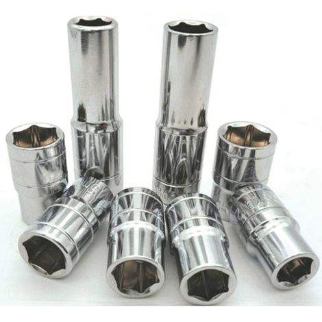 Jeu de 9 douilles à chocs 3/8" en acier au chrome-vanadium, embouts hexagonaux à 6 pans, avec rallonges (1/5)