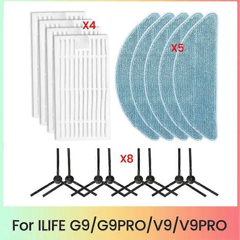 Seitenbürstenfilter und Reinigungstuch, kompatibel mit ILIFE G9/G9PRO/V9/V9PRO Staubsaugerzubehör (1/5)