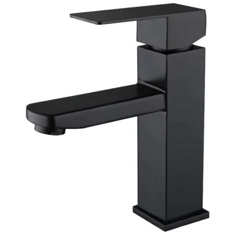Grifo mezclador de lavabo de acero inoxidable 304 negro con agua caliente y fría regulable.