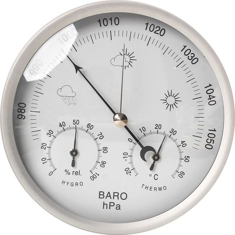 Baromètre, station météorologique avec baromètre et thermomètre, mur 3 en 1 station météorologique analogique, intérieur et extérieur - 128 mm argent (1/2)