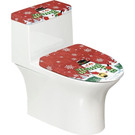 Housse De Réservoir De Chasse D Eau - Housse De Couvercle De Toilette - Motif Bonhomme De Neige Noël - Élastique En Bas - Polyester Haute Élasticité - Lot De 2 Pièces (1/5)