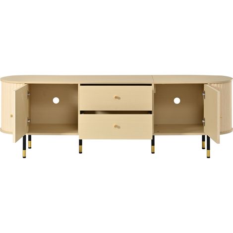Mueble TV bajo 180 x 40 x 58 cm de madera natural, 2 cajones y 2 puertas correderas (1/5)