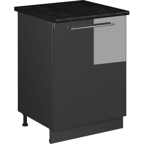 Mobiletto base cucina Fame-Line, Antracite lucido/Antracite, 60 cm 1 anta con piano di lavoro, Vicco (1/5)