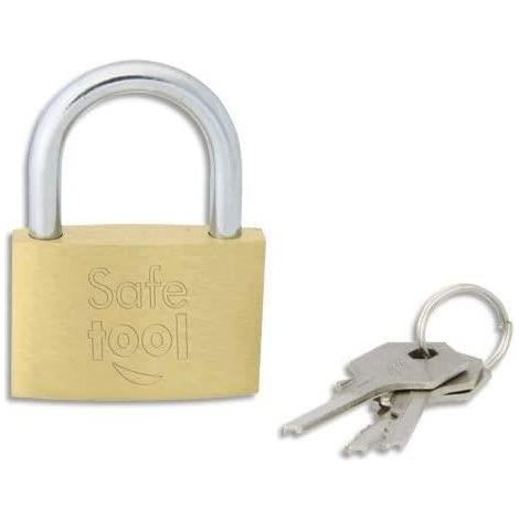 Cadenas - SAFETOOL - 40 mm - Laiton massif - Verrouillage à clé - 3 clés incluses
