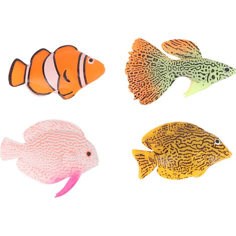 Lot de 4 poissons artificiels lumineux en silicone pour aquarium, accessoires de décoration. (1/5)