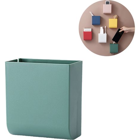 Boîte de rangement télécommandes mural, support téléphone mobile, étagère multifonction pratique pour accessoires, couleur vert. (1/5)