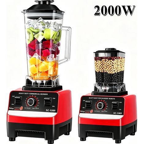 Blender multifonction professionnel, Blender Mixeur 2 En 1, 2000 W, Avec récipient mélangeur 2 L, Sans BPA, Efficace Robot culinaire (1/5)