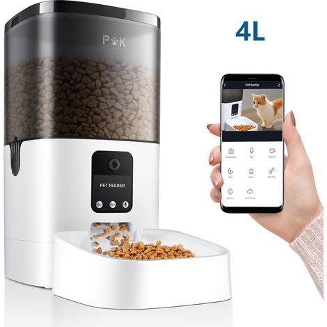 Balimo Distributeur de Croquettes Automatique 4L pour Chats Chiens avec Webcam WiFi Mangeoire Automatique  de Nourriture avec Contrôle APP, Caméra HD 1080p, Vision nocturne ​Programmable 8 Repas par J (1/5)