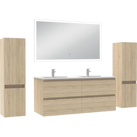 Ocean Ensemble meuble Salle de Bain 120cm avec colonne et miroir lumineux dimmable chêne wotan (1/5)