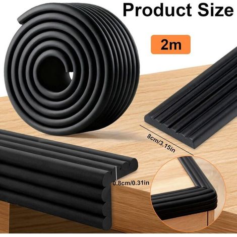 Protection Coin de Table Bébé, Protection des Bords pour Meubles, 200cm x 80mm x 8mm W-Forme Universel Rouleau en Mousse, Protections Angle Table Bebe, Kit de Sécurité pour Bébé Enfants, Noir (1/3)