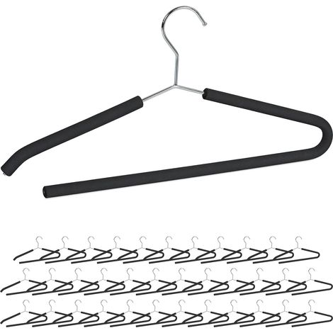 Relaxdays Coat Hanger, Set of 36, Non-Slip Foam Coating, Storage Organiser, Suit Holder, Open Pant Rail, Non-Slip, Black