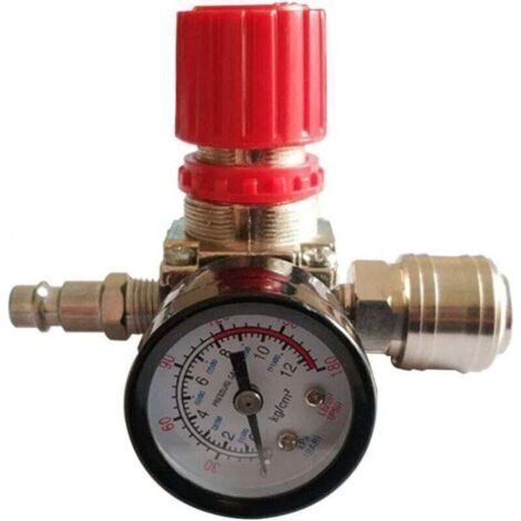 Régulateur de Pression du Compresseur d'air 1/4" Détendeur Pneumatique,Valve de Régulation de Pression Avec Raccord 180psi 12bar(Valve à trois voie) (1/4)
