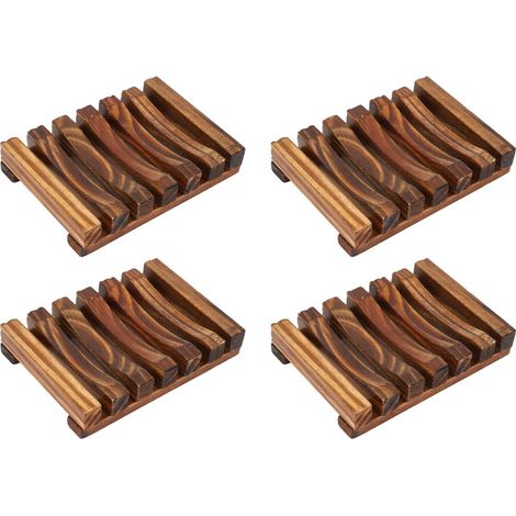 4 Piece Bamboo Soap Dish Efficient Ventilation Drainage
