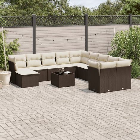 Set de sofás de jardín y cojines 12 pzas ratán sintético marrón vidaXL (1/3)