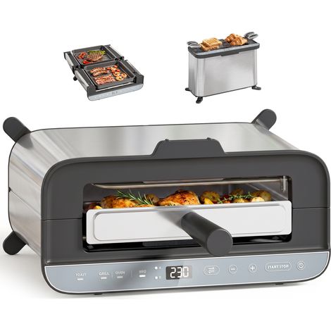 Mini-four - HOMCOM - 3 en 1 - 1700 W - grille-pain à fente longue, gril de table 4,9 L - acier inoxydable - 37x18x25,1cm - argenté (1/5)