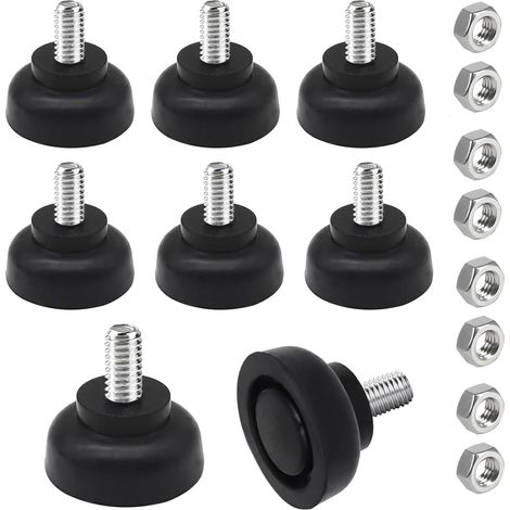 Lot de 8 patins en caoutchouc M8 réglables à visser - Pieds réglables M8 x 30 mm - Pieds avec écrous - Amortisseur de chocs - Antidérapants - Pour meubles, tables, chaises, canapés (1/5)