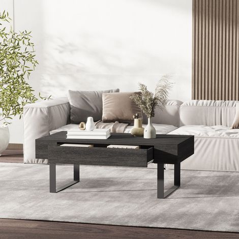 Table basse, 110 x 60 x 40 cm, salon avec tiroir, canapé-table moderne avec cadre métallique, table basse pour salon, gris foncé
