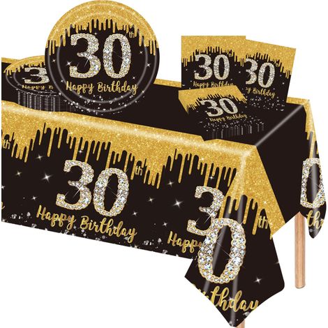 37 Pièces Assiette Vaisselle Anniversaire Kit,Noir Or Decoration Anniversaire Vaisselle 30 Ans Femmes Hommes,Nappe Papier Assiette Serviette pour Decoration Anniversaire 30 Ans Cadeau (1/5)