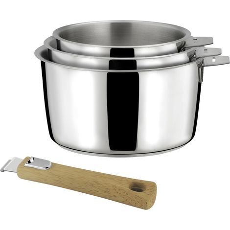 Malice - Série de 3 casseroles 16/18/20cm inox avec poignée effet bois clair (1/3)