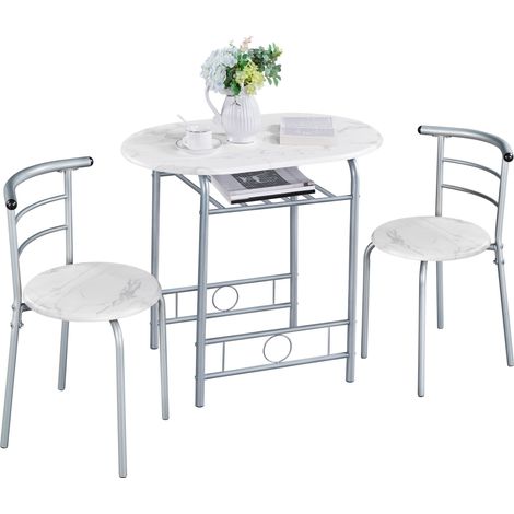 Yaheetech Set Tavolo e 2 Sedie Sala da Pranzo Cucina Salvaspazio Moderno Set Mobili da Balcone Bar per 2 Persone in Legno e Metallo Sedia Portata 136 kg Bianco