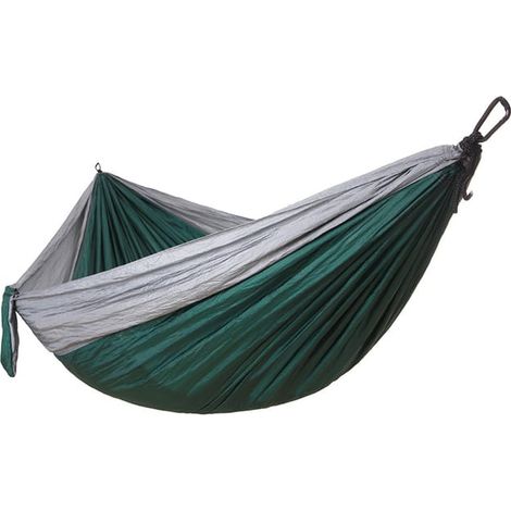 Hamaca doble portátil de viaje para acampar con correa para árbol (gris + azul oscuro) (1/4)