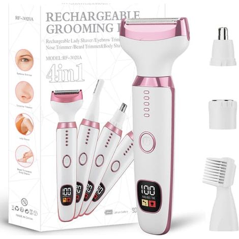 Rasoir électrique pour femme, rasoir maillot, rasoir électrique 5 en 1 pour femme, rasoir visage utilisable sur peau sèche ou humide pour le visage, le nez, les sourcils, les bras, les aisselles et le (1/5)