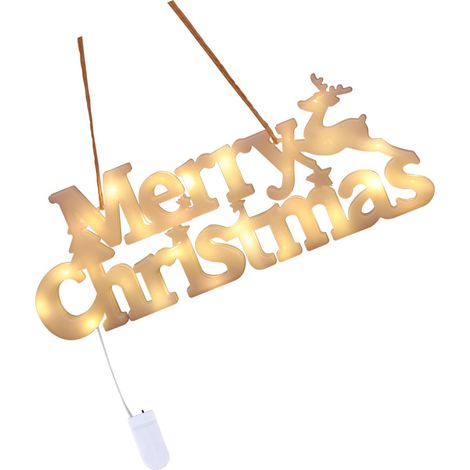 Décor lumineux lettres LED Noël blanc chaud en ABS avec cordon de suspension 10,5x27,5x1,4 cm pile bouton incluse 1 pièce pour intérieur extérieur fête (1/4)