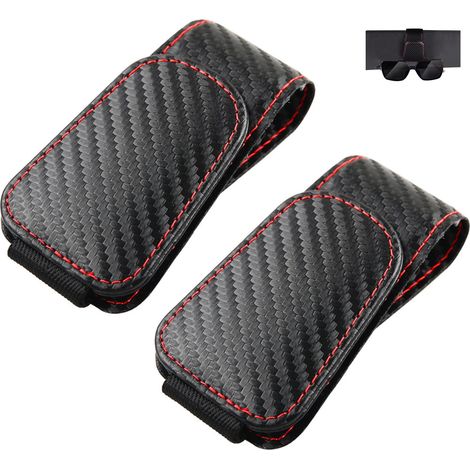 Lot de 2 Porte Lunettes pour Voiture Cuir Clip de Support de Lunettes de Visière de Voiture pour de Soleil Carte Ticket Noir (1/5)