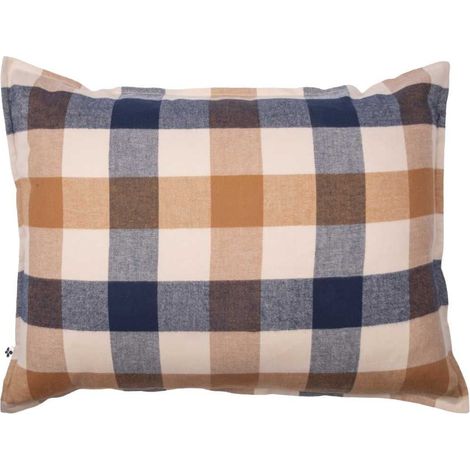 Taie d'oreiller 50x70cm en flanelle de coton à carreaux beige - BASTIEN