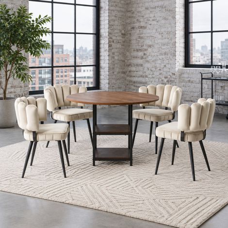 Set tavolo e sedie da pranzo rotondo 107 cm, 4 posti, DESVIAE (1/5)