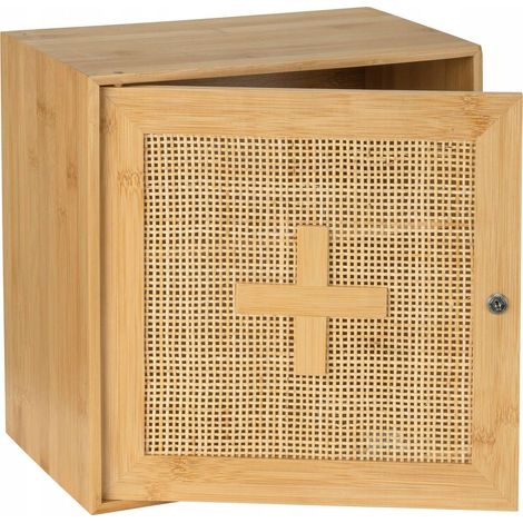 Wenko – Armoire à pharmacie en bambou et rotin 30x30cm – 2 étagères – Verrouillage sécurisé – Style boho tendance pour salle de bain
