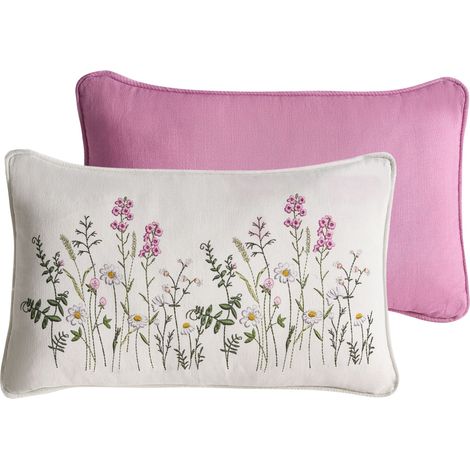 Set of 2 Scatter Cushions White and Pink Cotton Fabric Floral Pattern 30 x 50 cm Throw Pillow MADHUCA