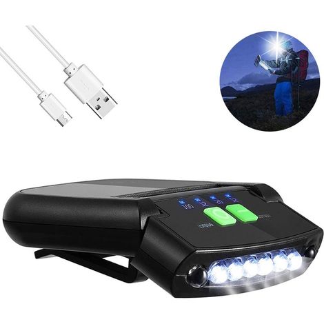 Lampe torche LED à clipser sur casquette (1 pièce), rechargeable par USB, étanche, ultra-lumineuse, mains libres, idéale pour la pêche et le camping (faite main). (1/5)
