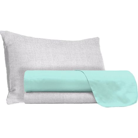 Set Lenzuola Singolo Sopra Sotto e Federe in Cotone Verde Acqua (1/5)