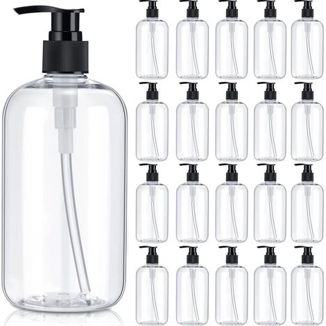 (500 ml - 2 pièces) Flacons-pompes vides en plastique transparent rechargeables pour shampoing, savon liquide, huile de massage. (1/5)