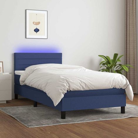 Cama box spring colchón y luces LED tela azul 80x200 cm (1/5)