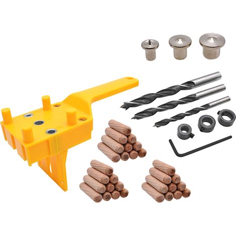 Ensemble 44 pièces gabarit de perçage bois avec clé, bague de butée et tourillon pour mèches 6mm 8mm 10mm (1/5)
