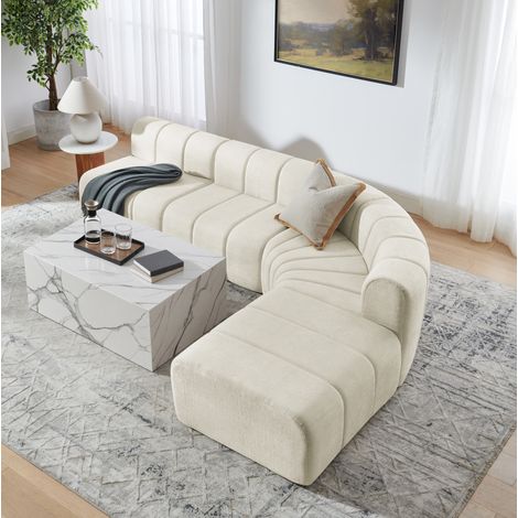 Canapé d'angle modulable 283x198x64,7 cm en tissu chenille beige, gain de place salon FloraGrace (1/5)