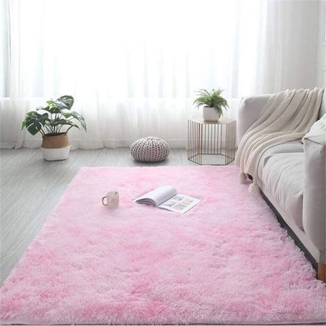 Tapis Chambre Shaggy Tapis pour Salon Tapis De Sol Grand pour Couloir Soft Tapis à Poils Longs Moelleux Tapis Antidérapant Intérieur Moelleux pour Salon Chambre Enfants，60x160cm ，Rose Clair (1/5)
