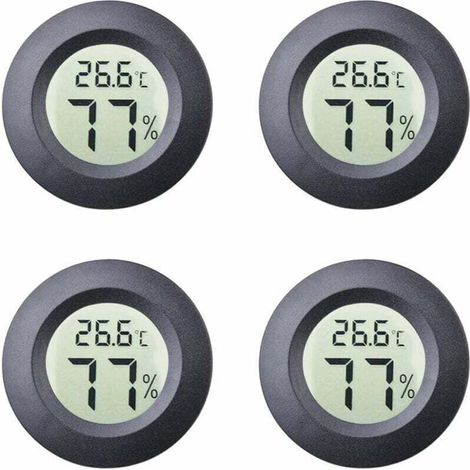 4-Pack Mini Hygromètre Intérieur Rond Thermomètre Mètres Celsius ou Fahrenheit Moniteur LCD Numérique Jauge De Température D'humidité pour Humidors Pots Incubateurs Etui Guitare Reptiles Voiture-Fei Y