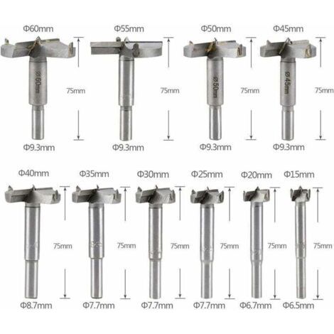 Mèches Bois , 10 Pcs Mèches Forestières , Faconner Meche a Fraiser Bois Fraise Perceuse Bois 15mm 20mm 25mm 30mm 35mm 40mm 45mm 50mm 55mm 60mm (1/3)