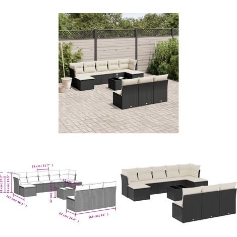 11-tlg. Garten-Sofagarnitur mit Kissen Schwarz Poly Rattan - Gartenmöbel Set - PE-Rattan Möbel - Outdoor Sofa - Esstisch - Lounge Set - Home & Living (1/3)