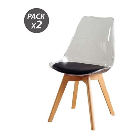 Muvip pack 2 sillas design d1000 - patas macizas de madera - cojin acolchado en la base - color blanco/negro