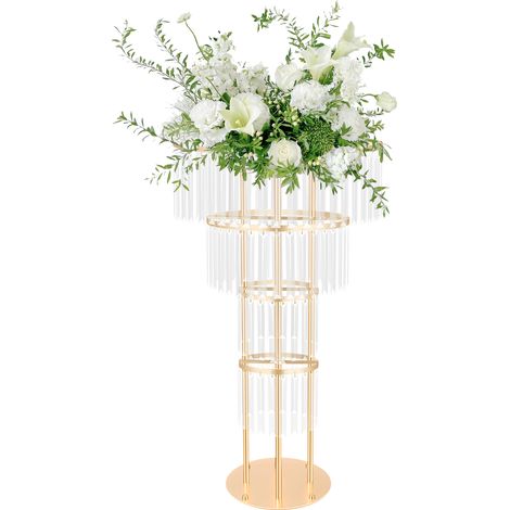 Support à fleurs en acrylique à 4 étages, Centre de Table pour mariage, 90cm Haut, Base ronde, Sol Colonne Arrangement Fleurs Support, Décoratif Cristal Présentoir, Doré (1/5)