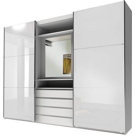 Schwebetürenschrank weiß Glasfront mit Spiegel Element, MIDLAND-43 (1/3)