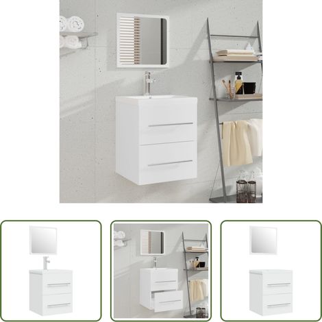 vidaXL Vasque encastrée - Meuble lavabo avec bassin intégré Blanc Bois d'ingénierie (1/5)