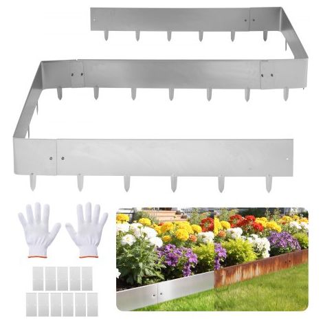Borde de Césped de Acero Corten, 1 m x 23 cm, 10 Piezas de Borde, 11 Placas de Conexión, Delimitador Metálico Exterior, Bordura de Jardín de Metal con Guantes para Paisajismo Parterres Senderos (1/5)