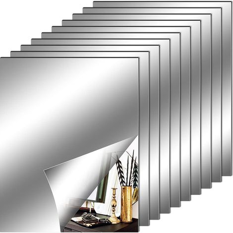 Lot de 10 autocollants muraux à miroir, flexible autocollant, feuille de matériau souple, non verre, miroir, carrelage, décoration murale à la maison (1/5)