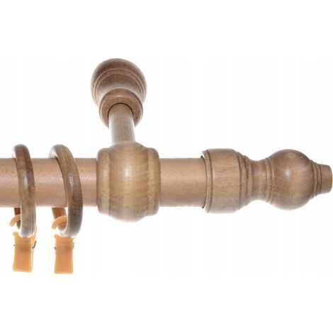 Tringle à rideaux simple en bois couleur hêtre, 280 cm (combinaison) (1/5)